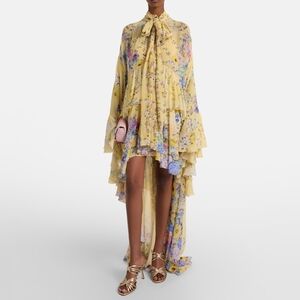 Camilla ruffle high low dress with long sleeve In Darling buds